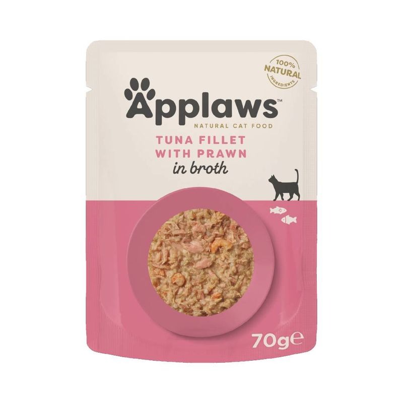 APPLAWS CAT POUCH TUNA PRAWN konservi kaķiem Tuncis, garneles buljonā 70g