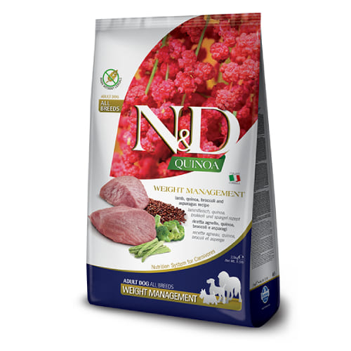FARMINA N&D DOG GF QUINOA LAMB WEIGHT ALL suņu barība Jērs, brokoļi, kvinoja 2.5kg