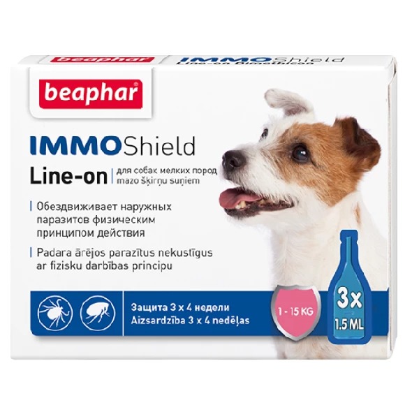 Beaphar Immo Shield pilieni pret blusām un ērcēm suņiem 1–15 kg N3