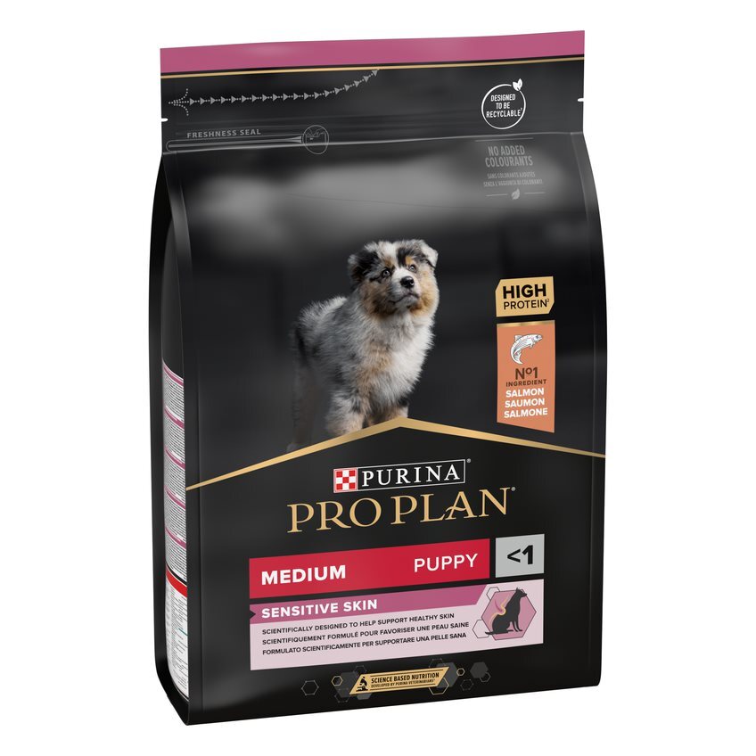 Pro Plan Puppy Medium Sensitive Skin suņu barība kucēniem jutīgai ādai ar lasi 3 kg