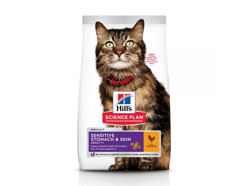 HILL`S SP CAT SENSITIVE STOMACH & SKIN sausā kaķu barība Vista 7kg
