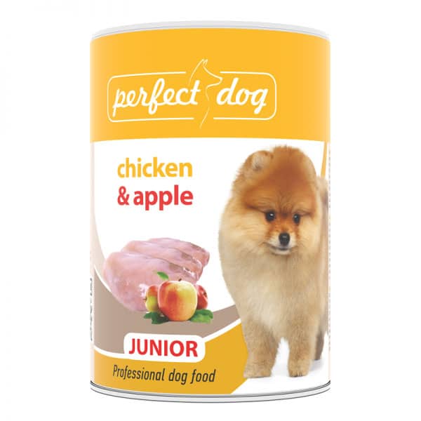 Perfect Dog Junior Chicken konservi kucēniem ar cāli un āboliem 400 g