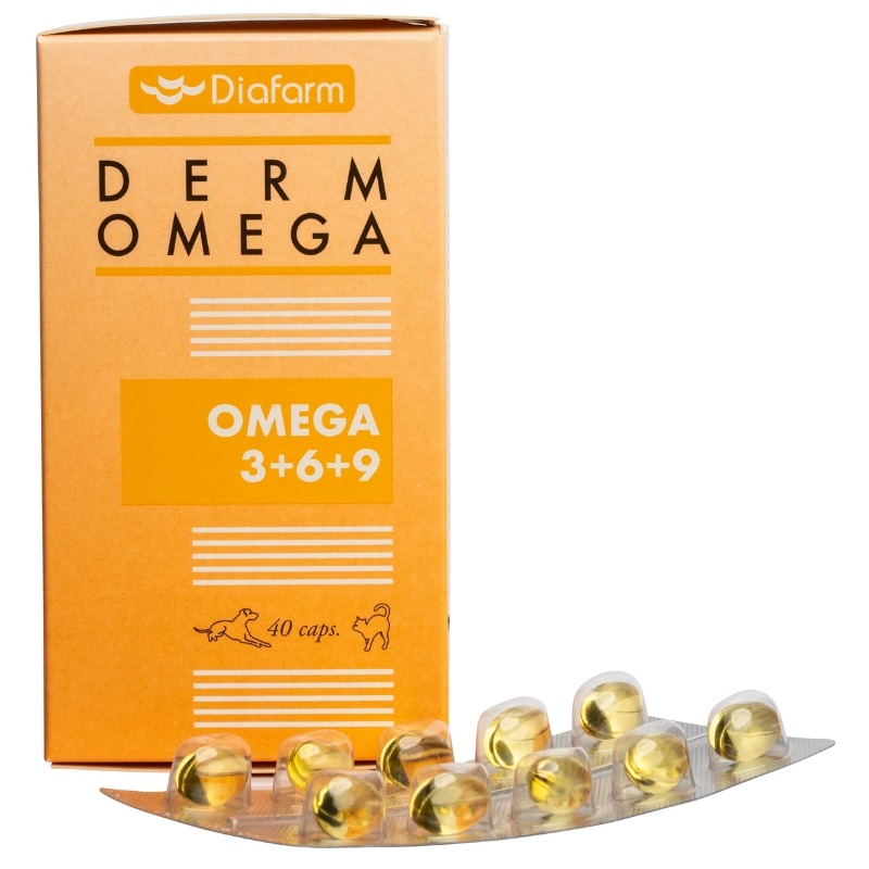 Diafarm Omega 3-6-9 kapsulas ādai un apmatojumam suņiem un kaķiem N40