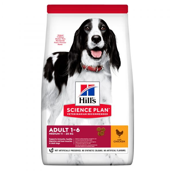 HILL`S SP DOG MEDIUM CHICKEN sausā barība suņiem Vista 14kg
