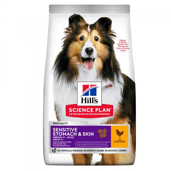 HILL`S SP DOG MEDIUM SENSITIVE STOMACH & SKIN sausā barība suņiem 2.5kg