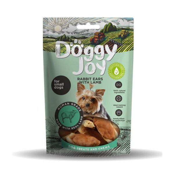 DOGGY JOY gardums maziem suņiem Trušu ausis ar jēru 55g