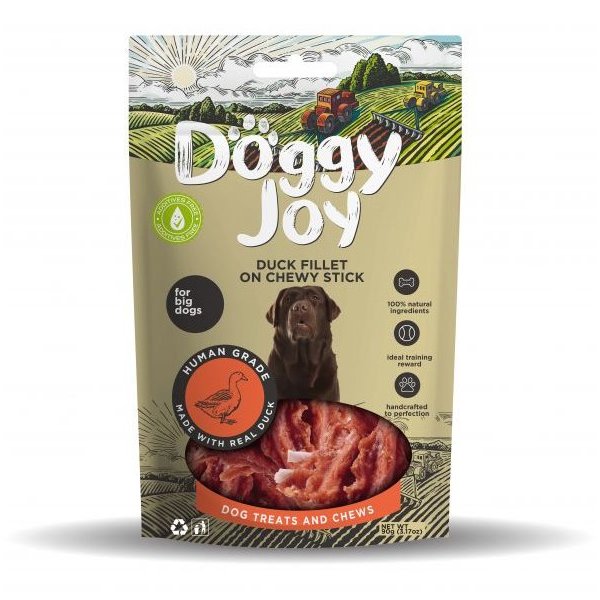 DOGGY JOY gardums suņiem Pīles fileja uz nūjiņas 90g