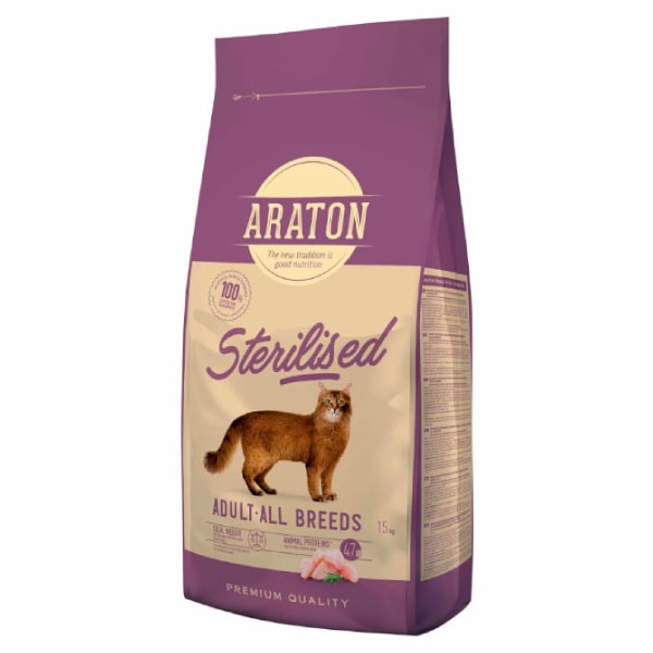 Araton Sterilised sausā kaķu barība ar vistu 15 kg