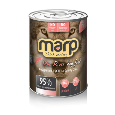 MARP DOG THINK VARIETY BLUE RIVER konservi suņiem Tītars, bifelis, lasis 400g