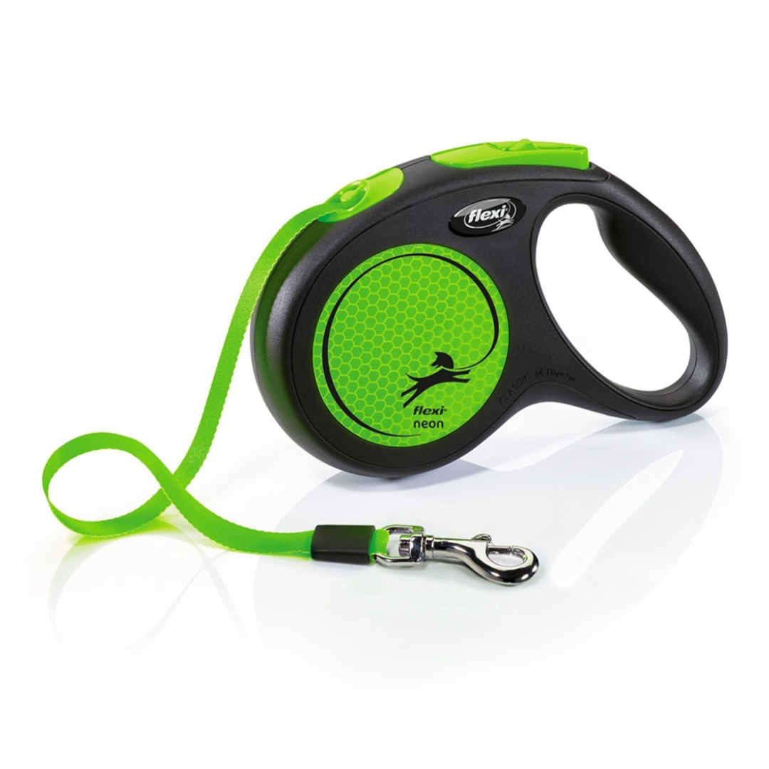 FLEXI NEON M LENTE GREEN 5M 25KG izvelkama inercijas pavada suņiem