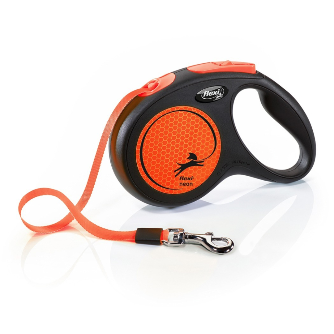 FLEXI NEON M LENTE ORANGE 5M 25KG izvelkama inercijas pavada suņiem