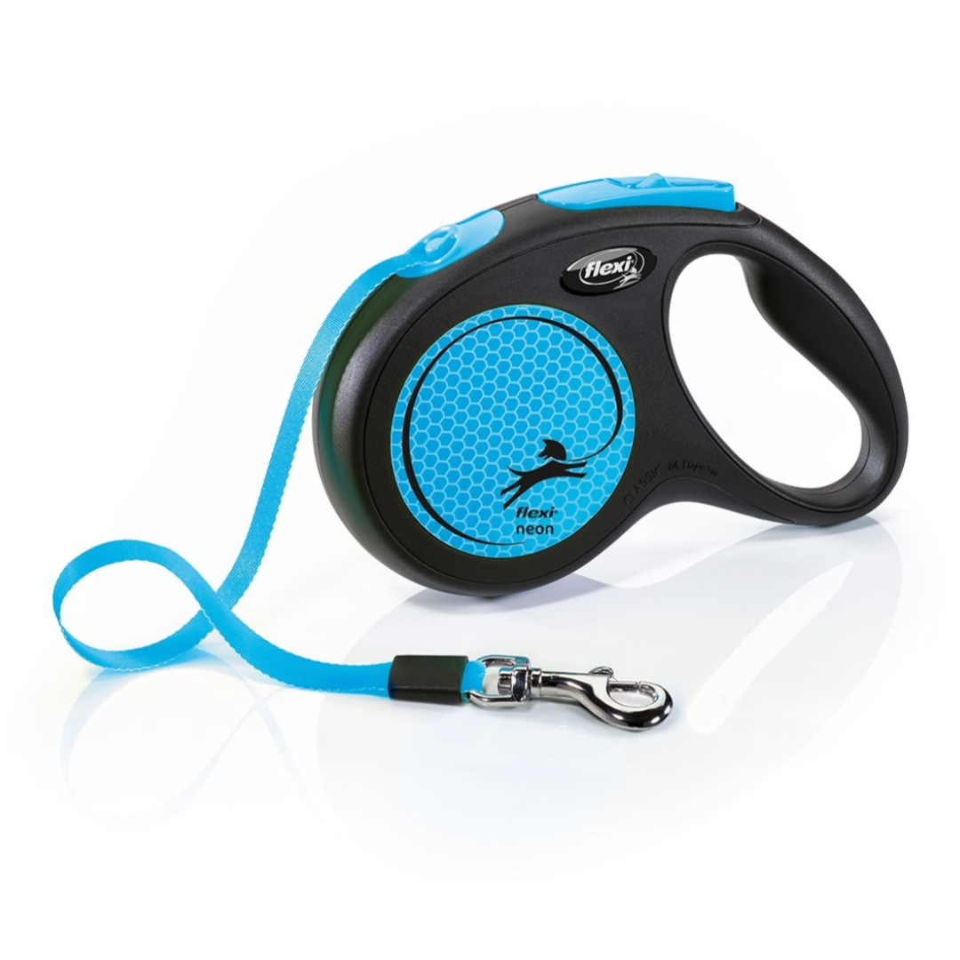 FLEXI NEON S LENTE BLUE 5M 15KG izvelkama inercijas pavada suņiem