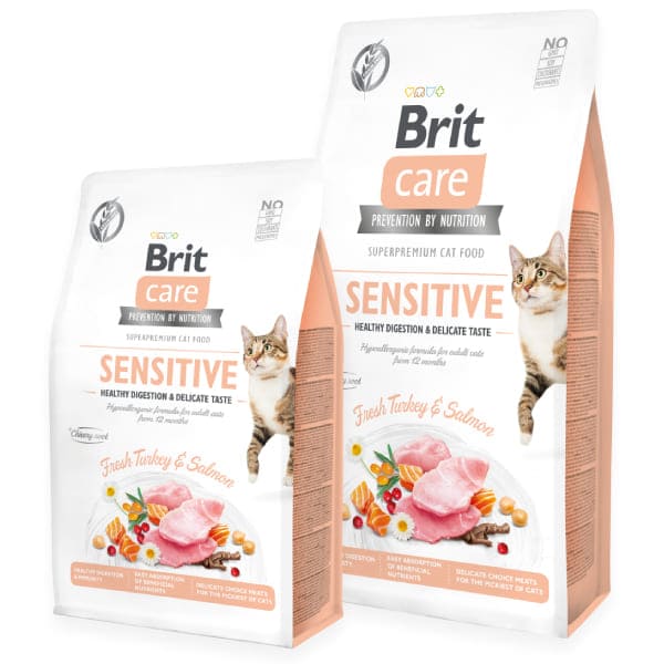 BRIT CARE CAT SENSITIVE DIGESTION sausā barība kaķiem Tītars, lasis 7kg