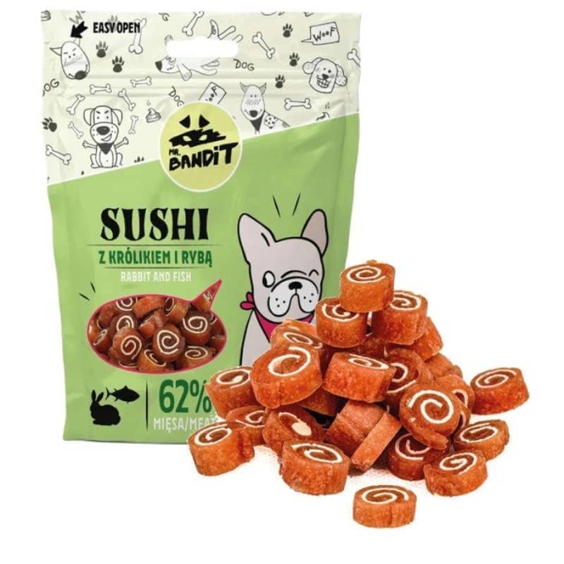MR.BANDIT SUSHI RABBIT gardums suņiem Rullīši ar trusi un zivīm 500g