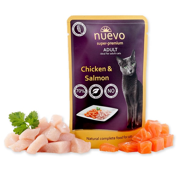 NUEVO CAT CHICKEN & SALMON konservi kaķiem Vista, lasis 85g