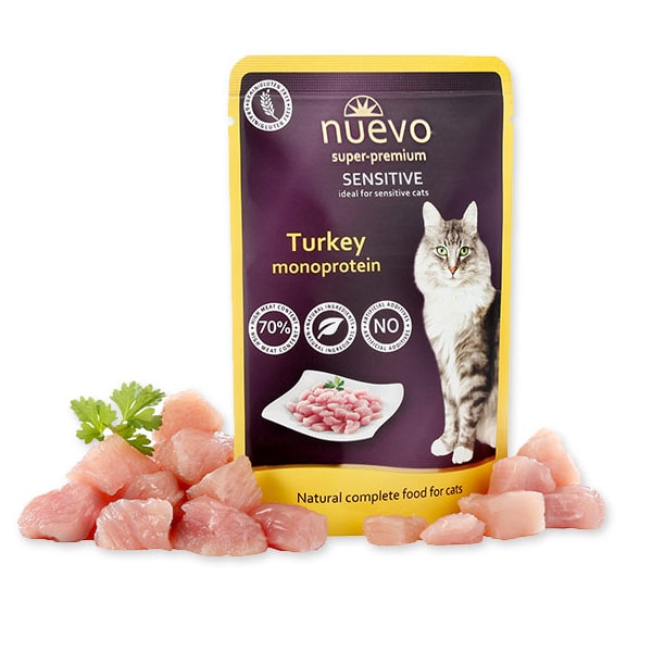 NUEVO CAT SENSITIVE TURKEY konservi kaķiem Tītars 85g
