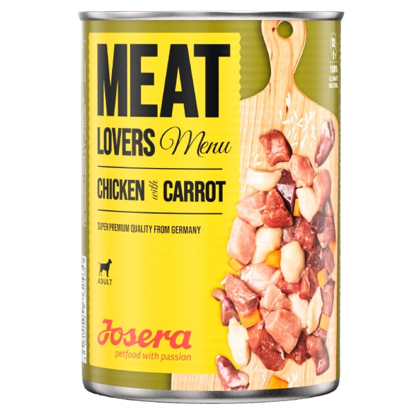 Josera Meat Lovers Menu Chicken & Carrot konservi suņiem ar vistu un burkāniem 400 g
