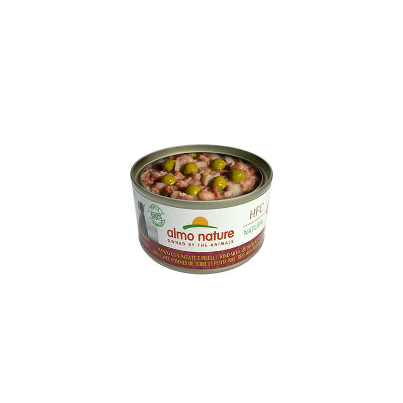 Almo Nature HFC Natural Beef & Potatoes Peas konservi suiņiem Vista, kartupeļi, zirņi 95g