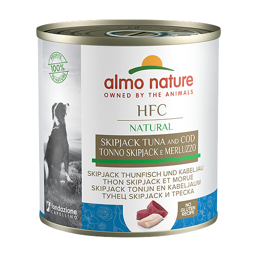 Almo Nature HFC Natural Skip Jack Tuna & Cod konservi suiņiem Svītrainā tunzivs, menca 290g
