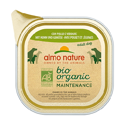 Almo Nature Bio Organic Chicken Vegetables konservi suņiem Vista, dārzeņi 100g