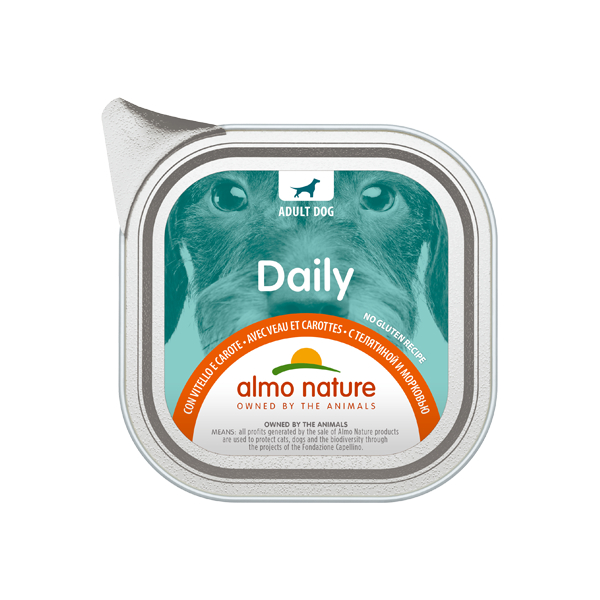 ALMO NATURE DOG DAILY VEAL konservi suiņiem Teļš, burkāni 100g