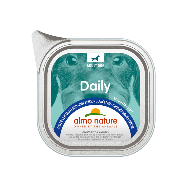 ALMO NATURE DOG DAILY WHITE FISH konservi suņiem Baltā zivs, rīsi 100g