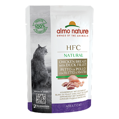 Almo Nature Cat HFC Chicken Breast & Duck Fillet konservi kaķiem 55g