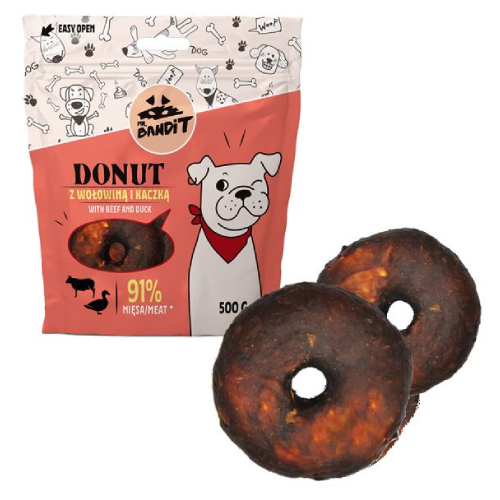 MR.BANDIT DONUT BEEF & DUCK gardums suņiem Liellops, Pīle 500g