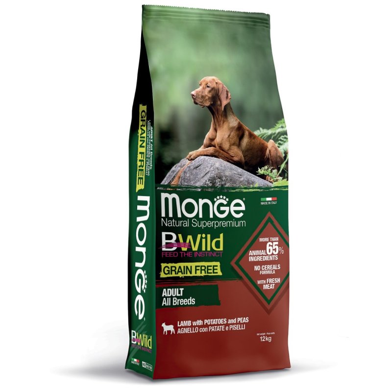 MONGE DOG BWILD LAMB & POTATOES sausā suņu barība Jērs, kartupeļi 12kg