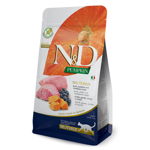 FARMINA N&D CAT GF PUMPKIN LAMB NEUTERED sausā barība kaķiem Jērs, ķirbis 1.5kg
