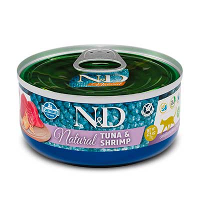 FARMINA N&D CAT NATURAL TUNA SHRIMP kaķu konservi Tuncis, garneles 70g