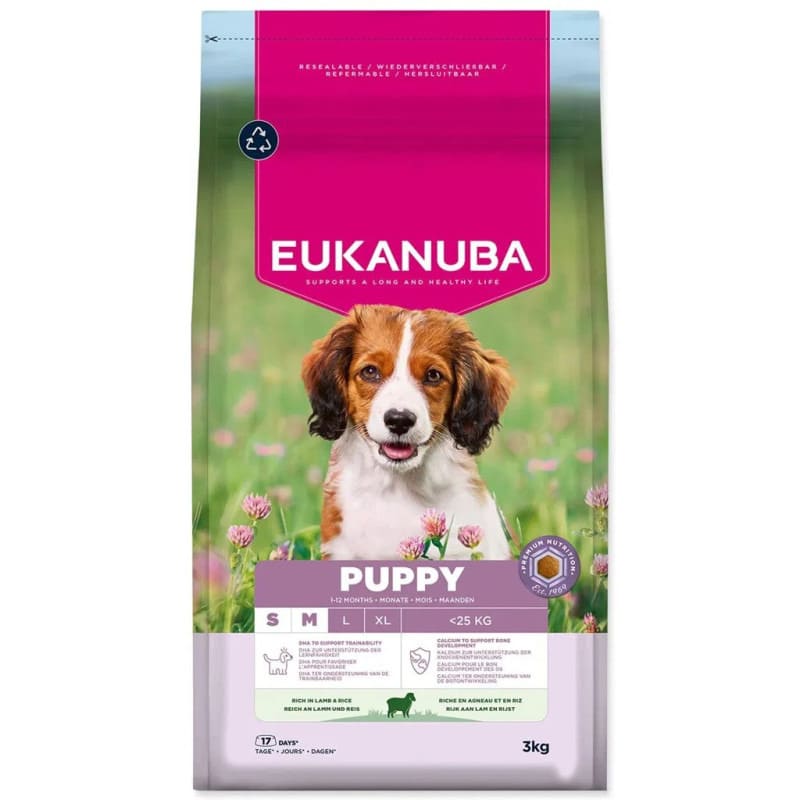 EUKANUBA DOG PUPPY S/M LAMB & RICE sausā barība kucēniem 3kg
