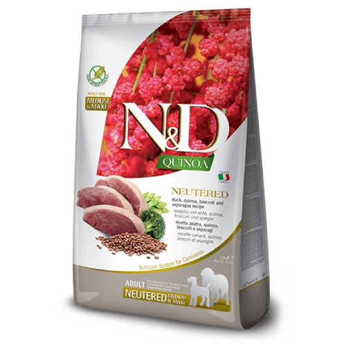 FARMINA N&D DOG GF QUINOA DUCK NEUTERED M/L suņu barība Pīle, kvinoja 12kg