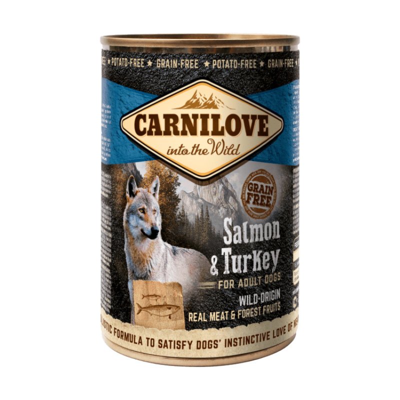 CARNILOVE WILD MEAT SALMON & TURKEY konservi suņiem Lasis, tītars 400g
