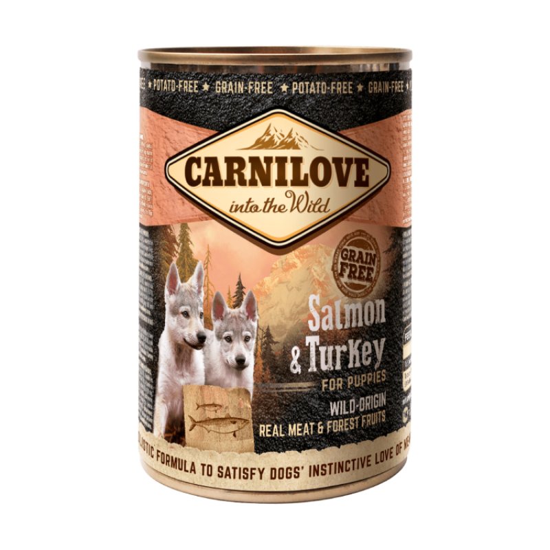 CARNILOVE WILD MEAT SALMON & TURKEY PUPPY konservi kucēniem Lasis, tītars 400g