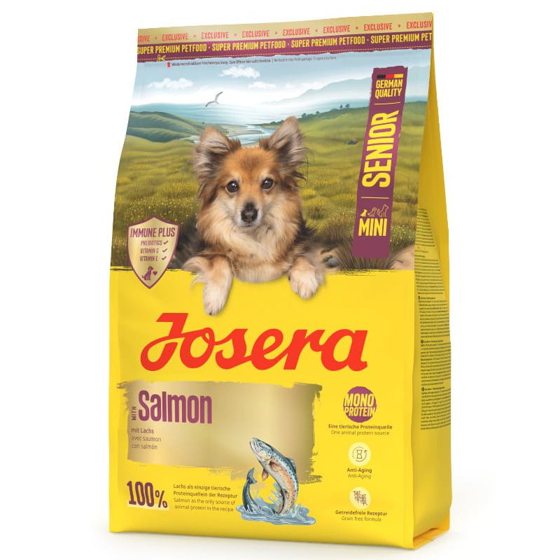 Josera Mini Senior 8+ Salmon sausā suņu barība vecākiem suņiem bezgraudu ar lasi 900 g