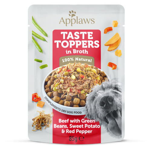 APPLAWS DOG TOPPERS konservi suņiem Liellops, dārzeņi buljonā 85g