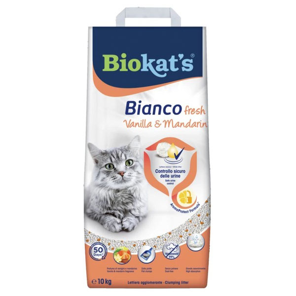 Biokat’s Bianco Fresh kaķu smiltis cementējošas ar vaniļas un mandarīna aromātu 10 kg
