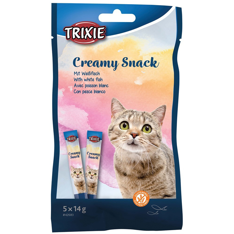TRIXIE CREAMY FISH krēmīgs gardums kaķiem Baltas zivis 14g x5