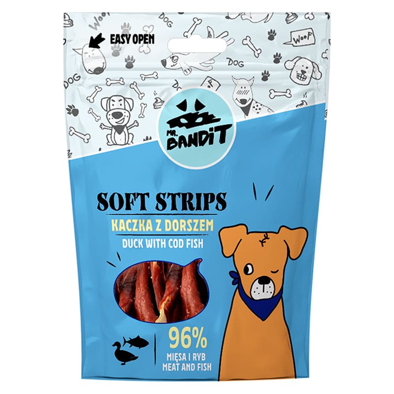 MR.BANDIT SOFT STRIPS gardums suņiem Pīle ar mencu 500g