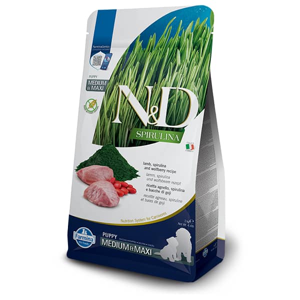 FARMINA N&D PUPPY GF SPIRULINA LAMB M/L kucēnu barība Jērs, spirulīna 7kg