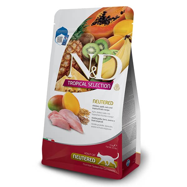 FARMINA N&D CAT LG TROPICAL CHICKEN NEUTERED kaķu barība Vista 4kg