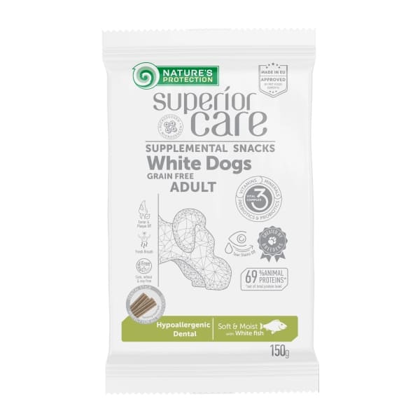 NATURE'S PROTECTION SUPERIOR SNACK DENTAL gardums suņiem Baltā zivs 150g