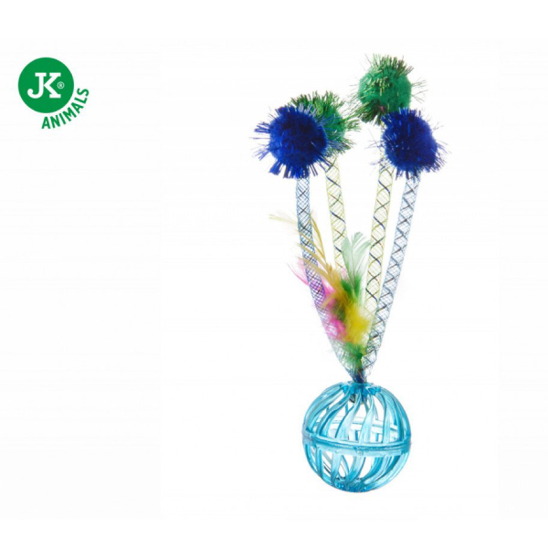 JK Rotaļlieta kaķiem Bumbiņa ar zvaniņu, spalvām Blue 15cm