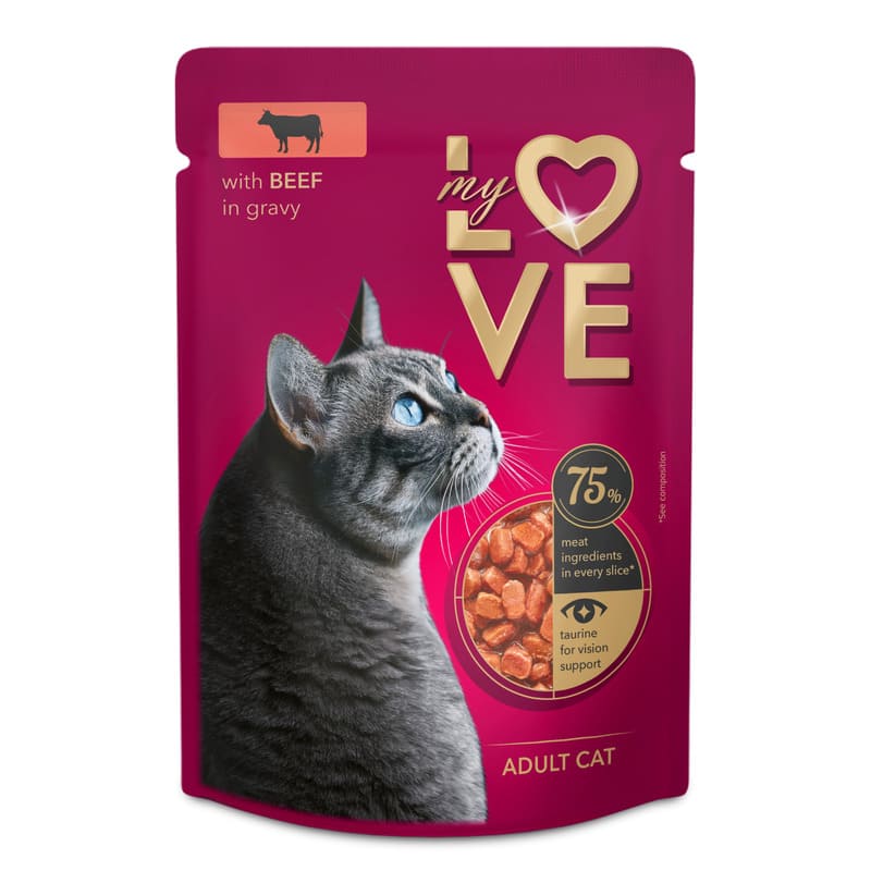 MJAU MY LOVE konservi kaķiem Liellops mērcē 85g