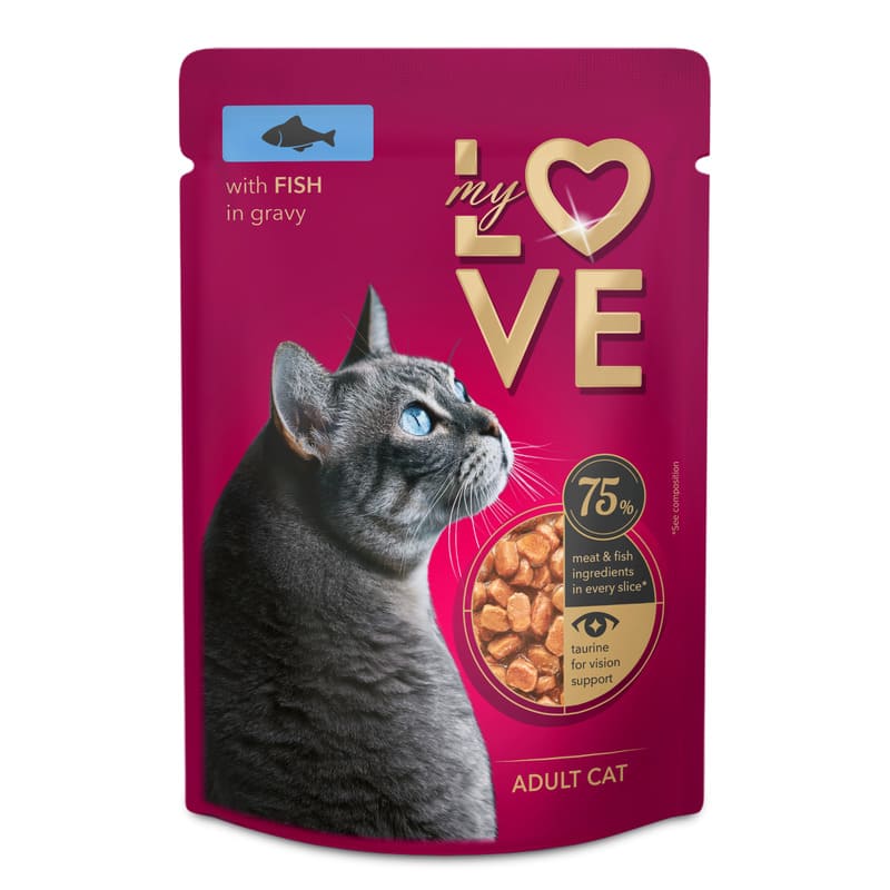 MJAU MY LOVE konservi kaķiem Zivs mērcē 85g