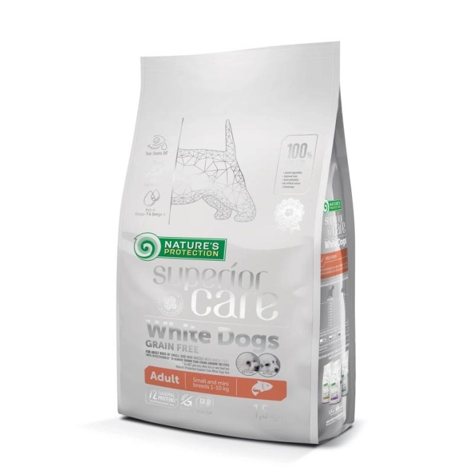 NATURE`S PROTECTION SUPERIOR DOG MINI WHITE sausā barība suņiem Lasis 1.5kg