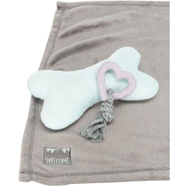 Trixie Junior Set plīša sega ar rotaļlietu kucēniem Grey Mint