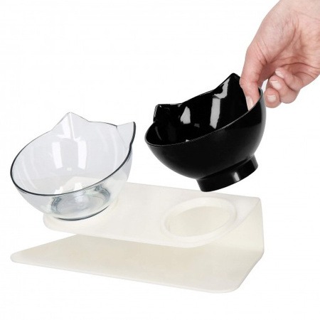 Divas bļodas suņiem, kaķiem uz plastmasas paliktņa 2x340ml Black