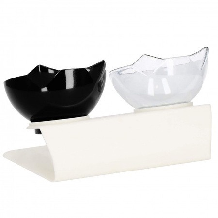 Divas bļodas suņiem, kaķiem uz plastmasas paliktņa 2x340ml Black